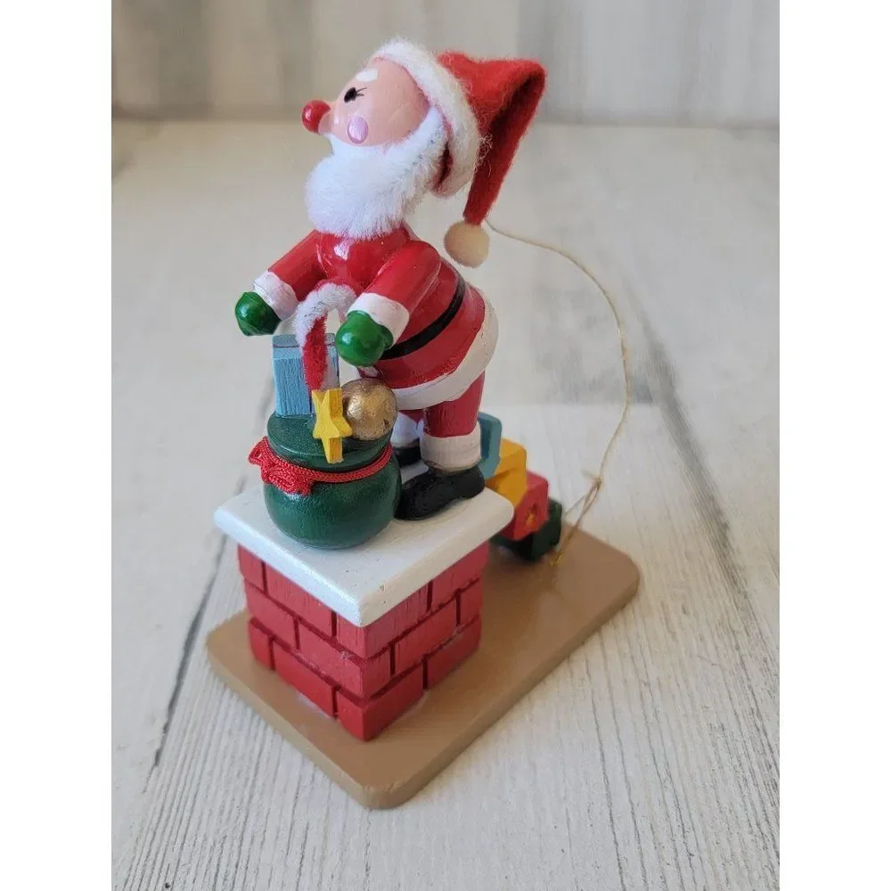 Vintage wooden homemade Noel Santa Claus chimney gift ornament‎ Xmas
